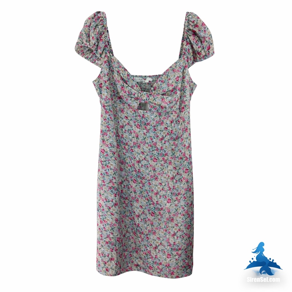 1238 NWT ASTR the Label Cap Sleeve Floral Minidress - XL - Teal Fuchsia Ditsy